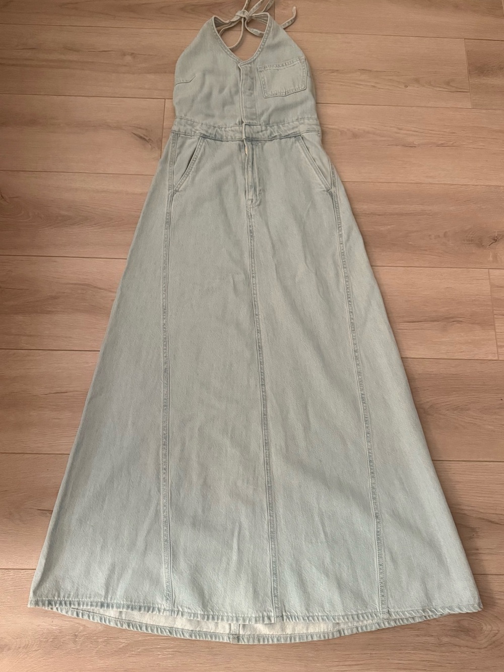 Universal Thread Pale Blue Halter Denim Maxi Dress